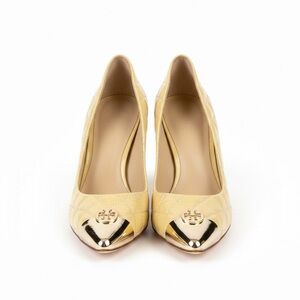 Tory Burch Quilted leather pumps with Gold cap toe size 7